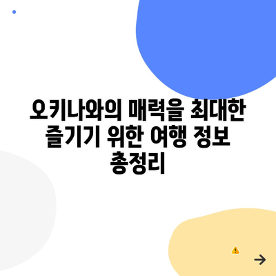 오키나와의 매력을 최대한 즐기기 위한 여행 정보 총정리