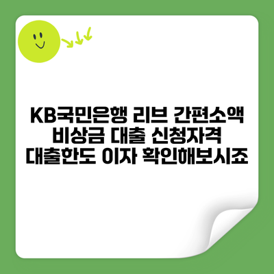 KB국민은행 리브 간편소액 비상금 대출 신청자격 대출한도 이자 확인해보시죠
