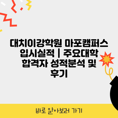 대치이강학원 마포캠퍼스 입시실적 | 주요대학 합격자 성적분석 및 후기
