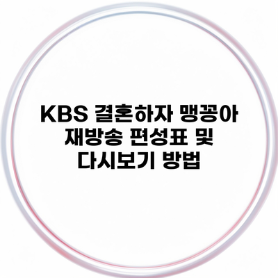 KBS 결혼하자 맹꽁아 재방송 편성표 및 다시보기 방법