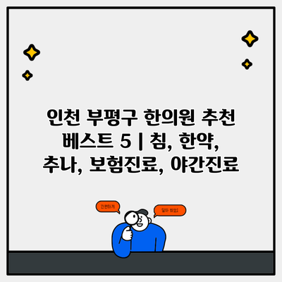 인천 부평구 한의원 추천 베스트 5 | 침, 한약, 추나, 보험진료, 야간진료