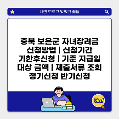 충북 보은군 자녀장려금 신청방법 | 신청기간 기한후신청 | 기준 지급일 대상 금액 | 제출서류 조회 정기신청 반기신청