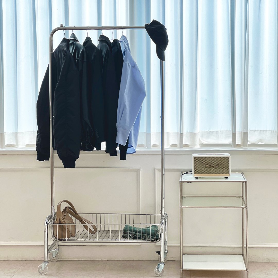친절한마이쮸 철제 이동식 행거 옷가게 트롤리 스탠드 행거 80cm 원룸 틈새 옷걸이 인테리어 상세 이미지 2